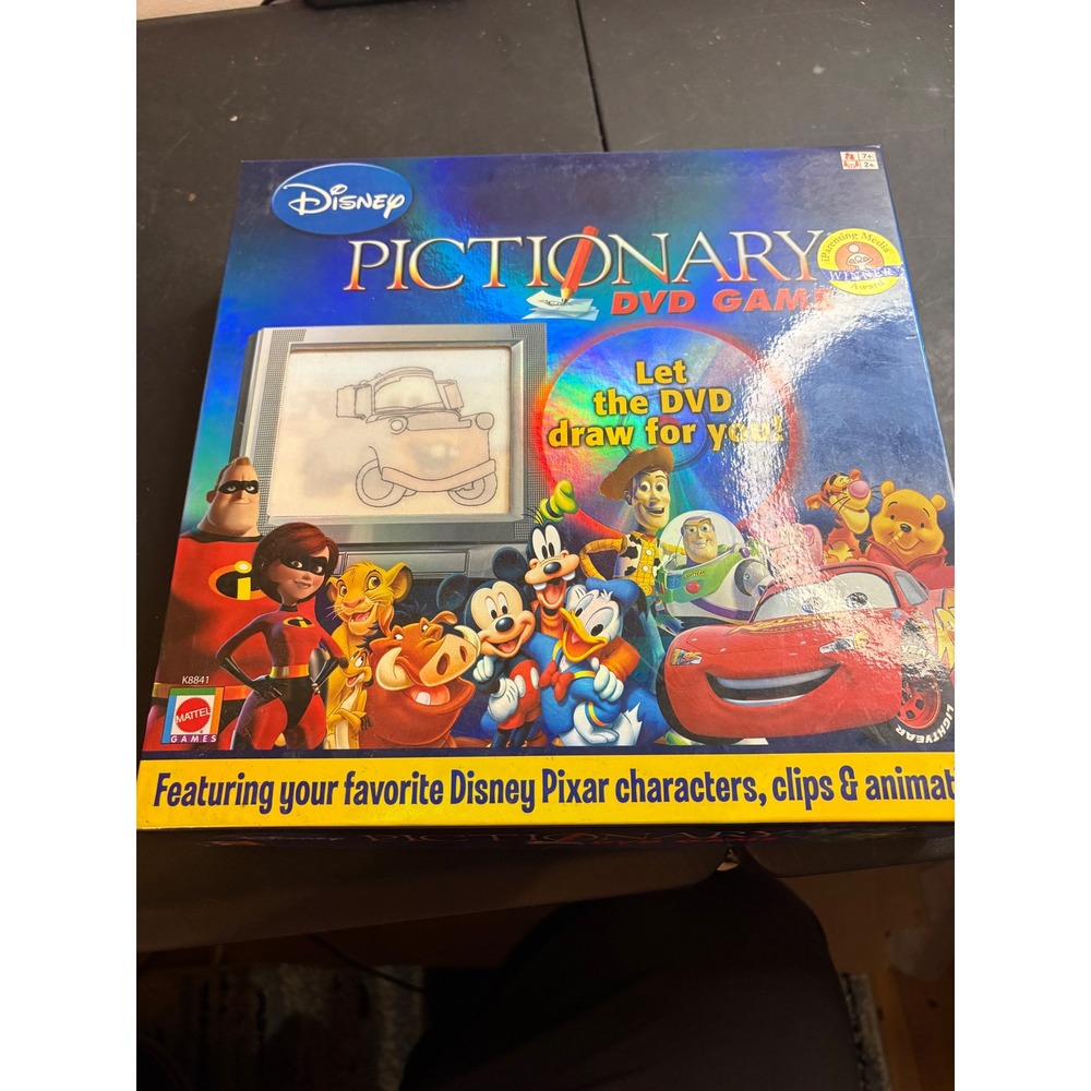 Disney Pictionary DVD Game Mattel K8841 Pixar Characters Family Board Game